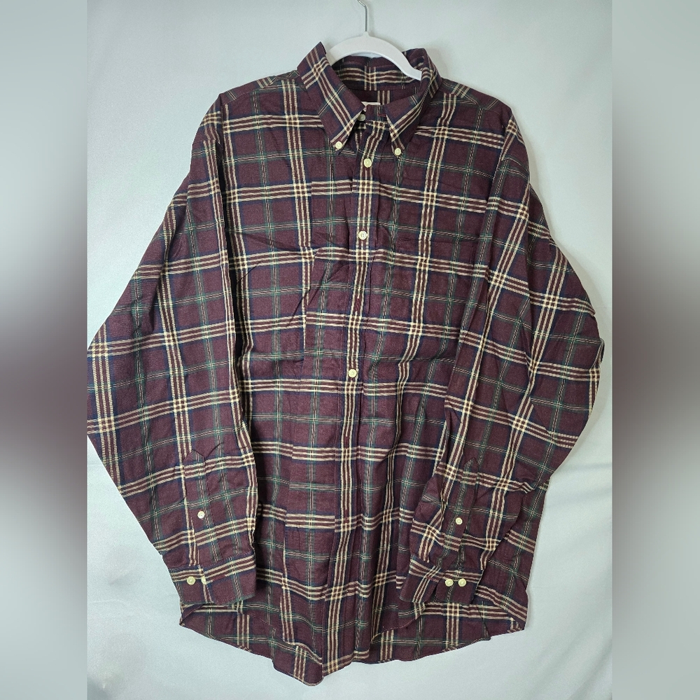 Brooks Brothers Madison Fit Burgundy and Green Plaid Button-Down Shirt Size XL